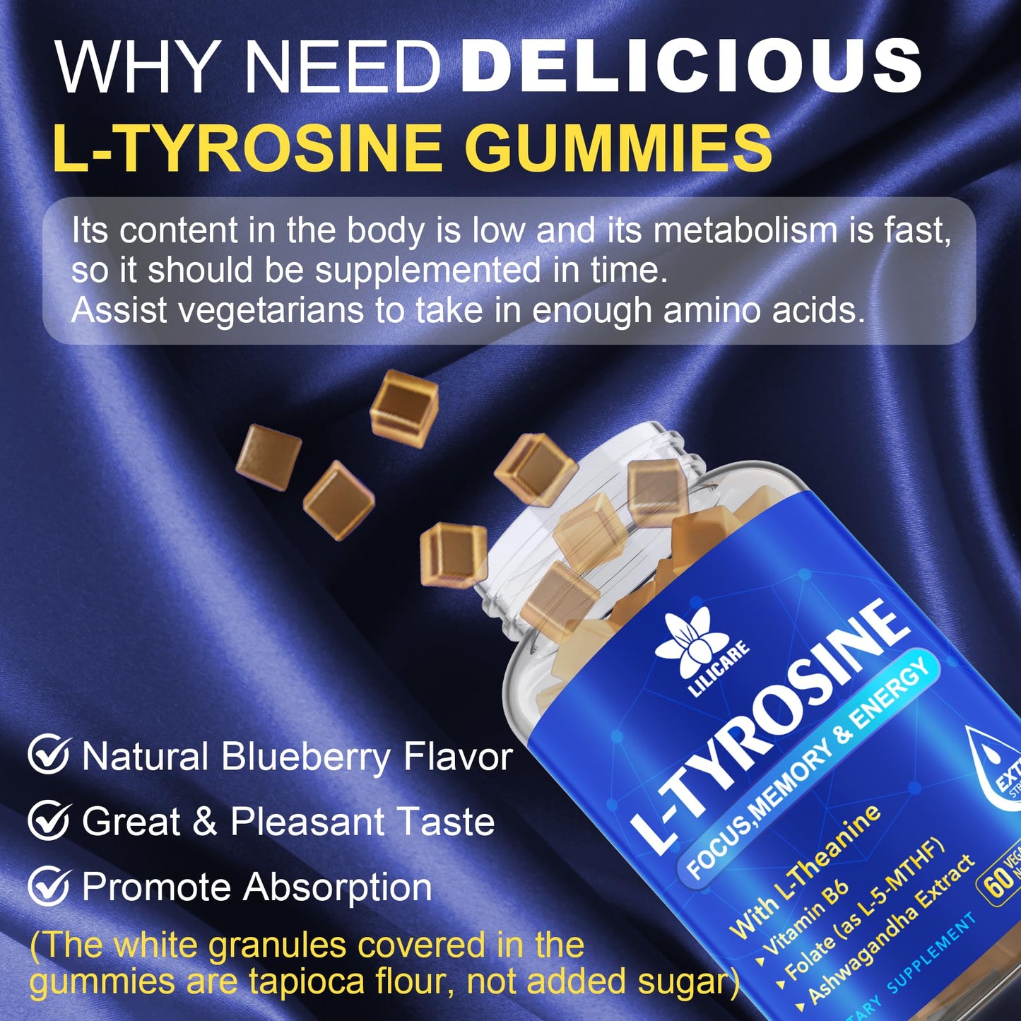 L Tyrosine Gummies 1100mg – Focus, Mood Support & Energy | 120ct