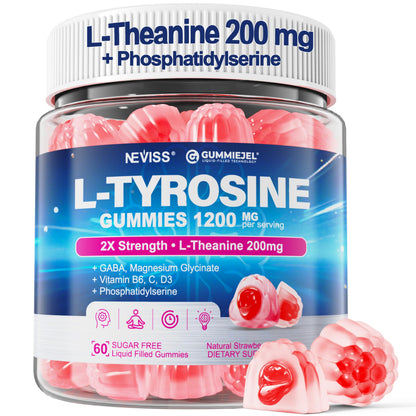 L Tyrosine Gummies 1200mg + GABA L-Theanine Calm & Focus – Vegan Brain Support
