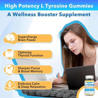 L Tyrosine Gummies 2 Pack - L-Tyrosine + L-Theanine, B6 & D3 - Pineapple Mango 120 Ct