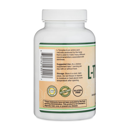 L-Tyrosine 1000mg per Serving – 120 Veggie Capsules (2-Pack) | Double Wood