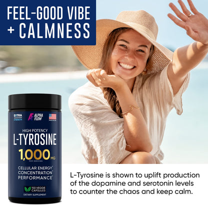 L Tyrosine 1000MG Capsules – Focus & Energy Boost | Non-GMO, Gluten-Free, Vegan, 150 Caps