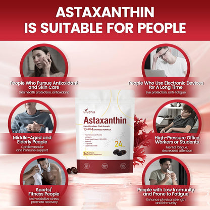 10 in 1 Astaxanthin Supplements 24mg – 4 Month Supply from Haematococcus Pluvialis