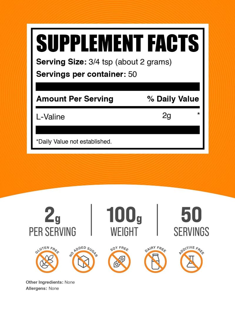 L-Valine Powder 2g per Serving - Unflavored, Gluten Free | BulkSupplements