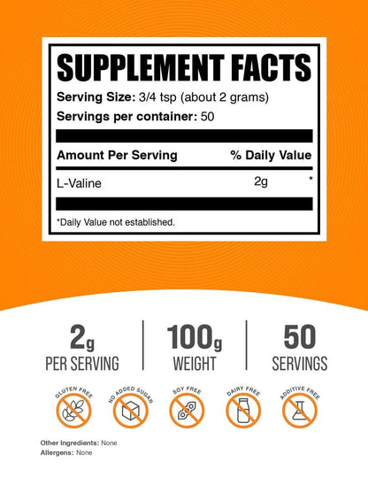 L-Valine Powder 2g per Serving - Unflavored, Gluten Free | BulkSupplements