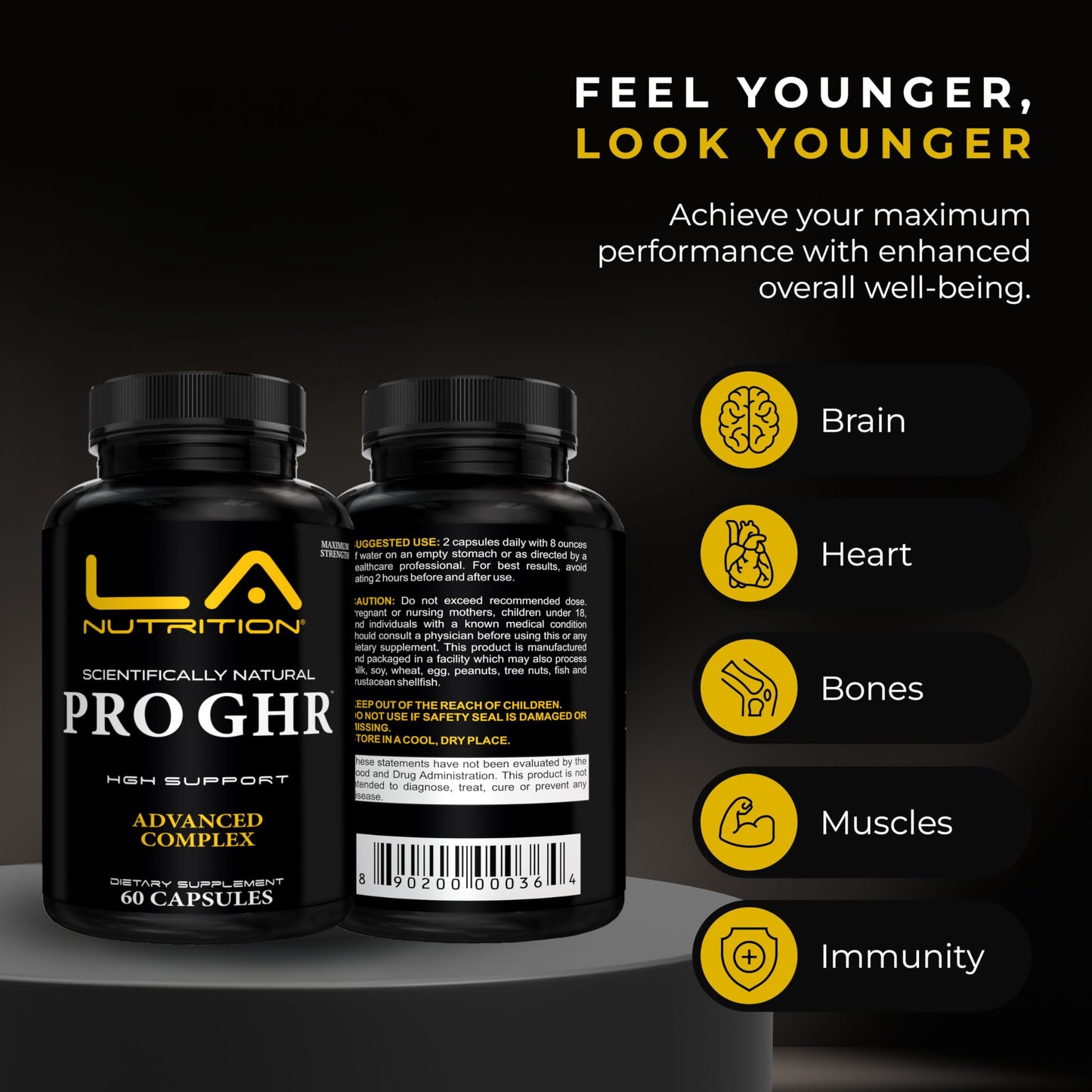 LA Nutrition HGH Supplements for Men & Women - Longevity & Immune Support - 60 Capsules