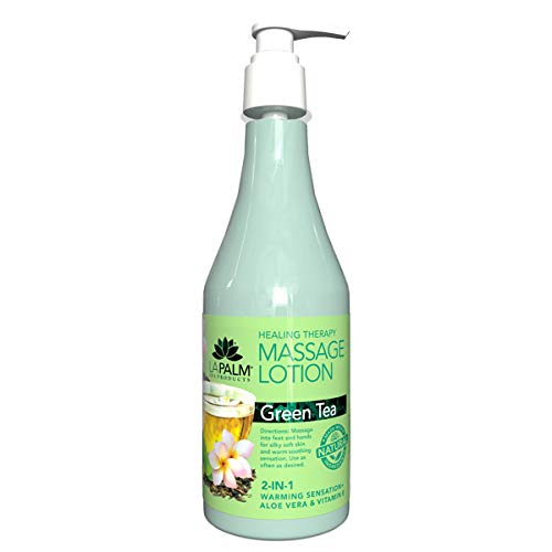 La Palm Massage Lotion Green Tea 8oz - Moisturizing Therapy with Aloe Vera & Vitamin E