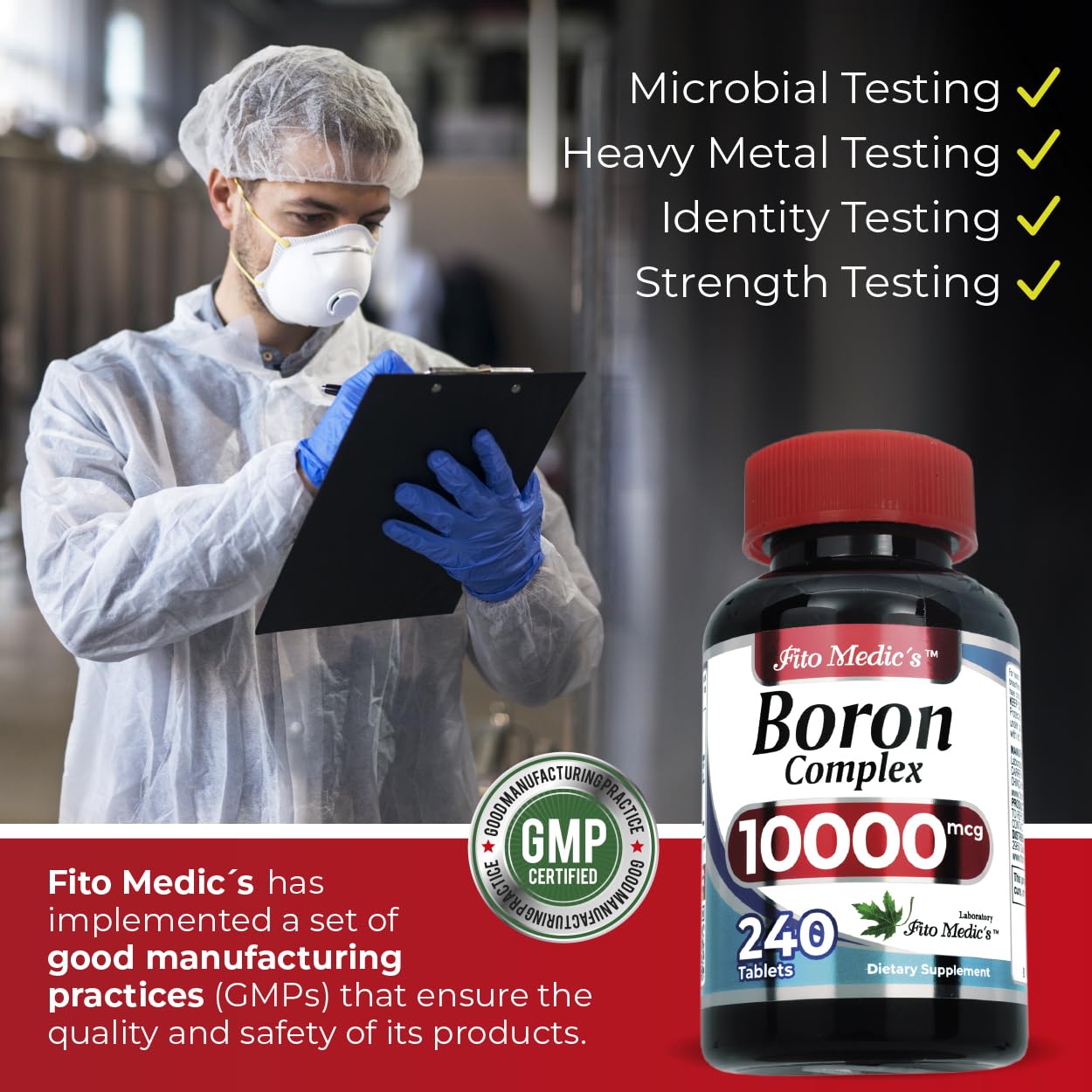 Lab | Boron |10 mg | 240 Servings | Boron Supplement for Men | Ultra high Absorption, Fito Medic´s. (Pack of 2)