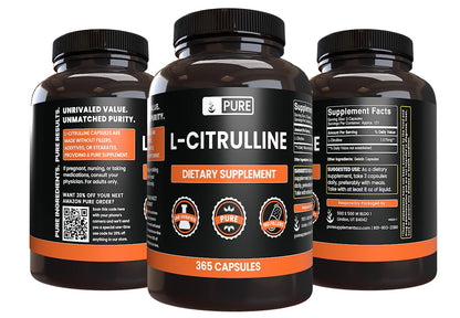 Pure Original L-Citrulline (365 Capsules) – No Magnesium or Rice Fillers, Always Pure, Lab Verified
