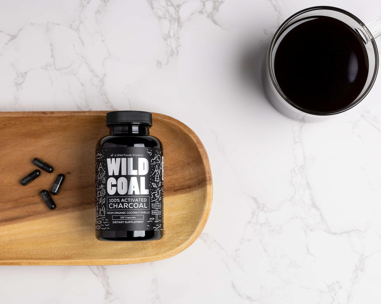 Wild Foods Activated Charcoal Capsules – 100% Organic Coconut Shells, Made in USA (120 Ct)