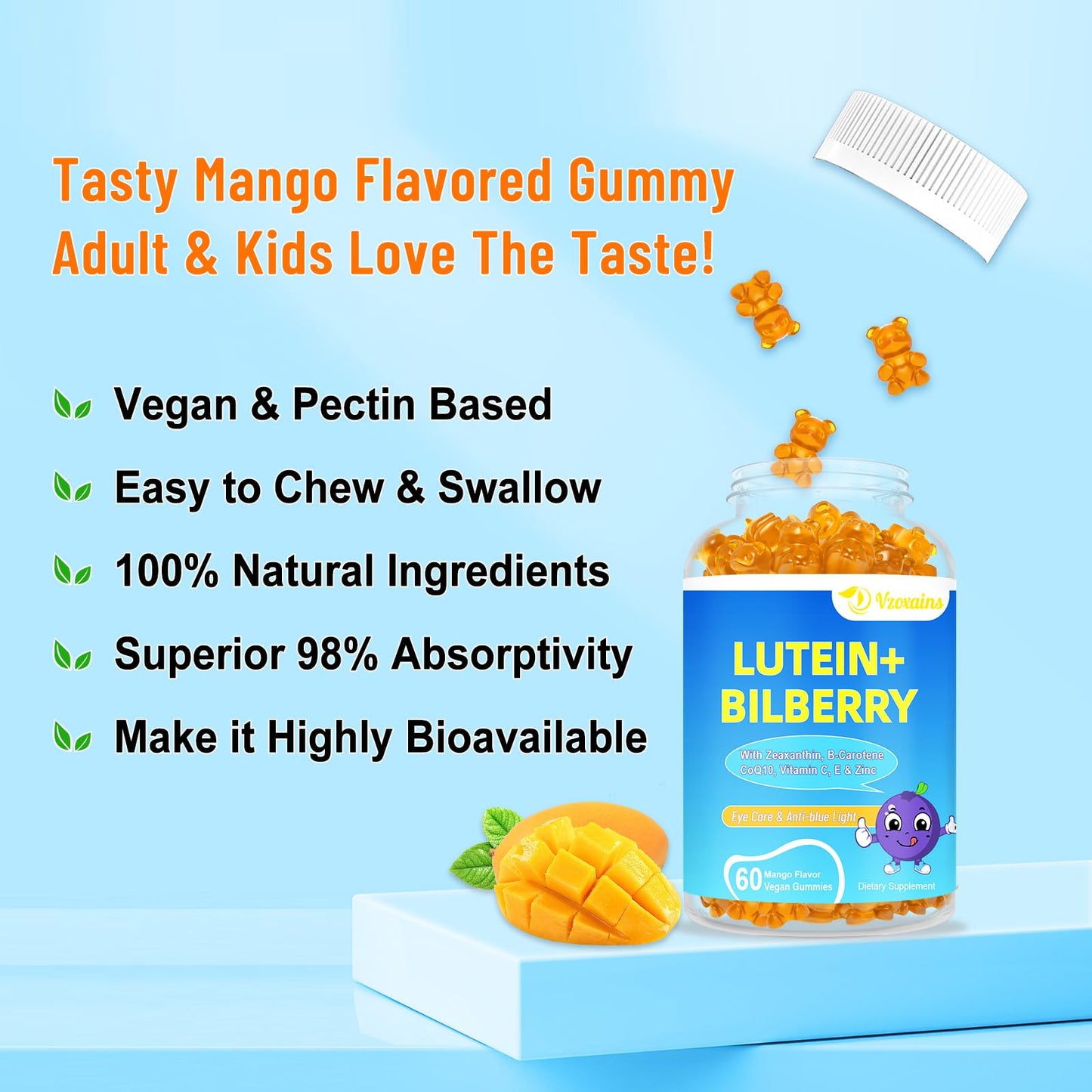 20mg Lutein & Zeaxanthin Gummies with Bilberry – Sugar Free Eye Health