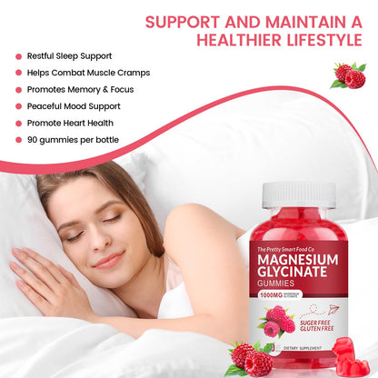 Magnesium Glycinate Gummies 1000mg – 90 Count | Calm Mood & Sleep Support (Raspberry)