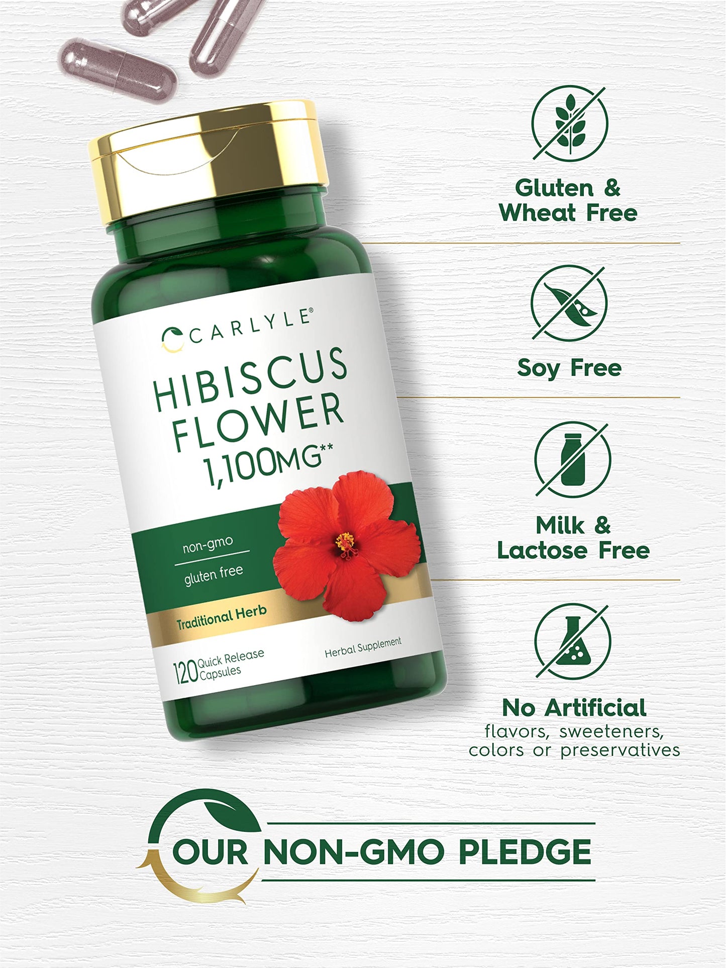 Carlyle Hibiscus Flower Extract 1100 mg | 120 Capsules | Non-GMO, Gluten Free