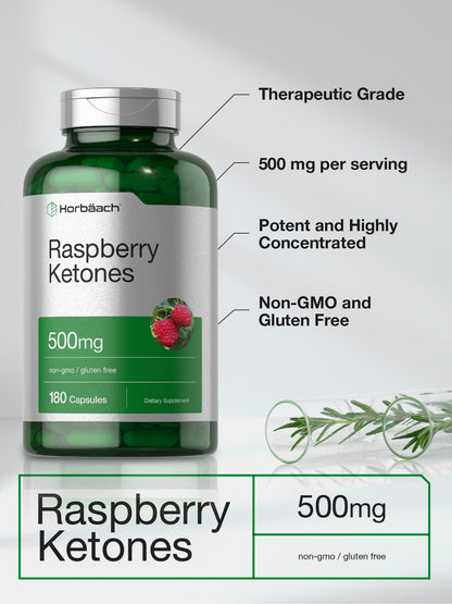Horbäach Raspberry Ketones | 500mg – 180 Capsules | Non-GMO & Gluten Free Pills