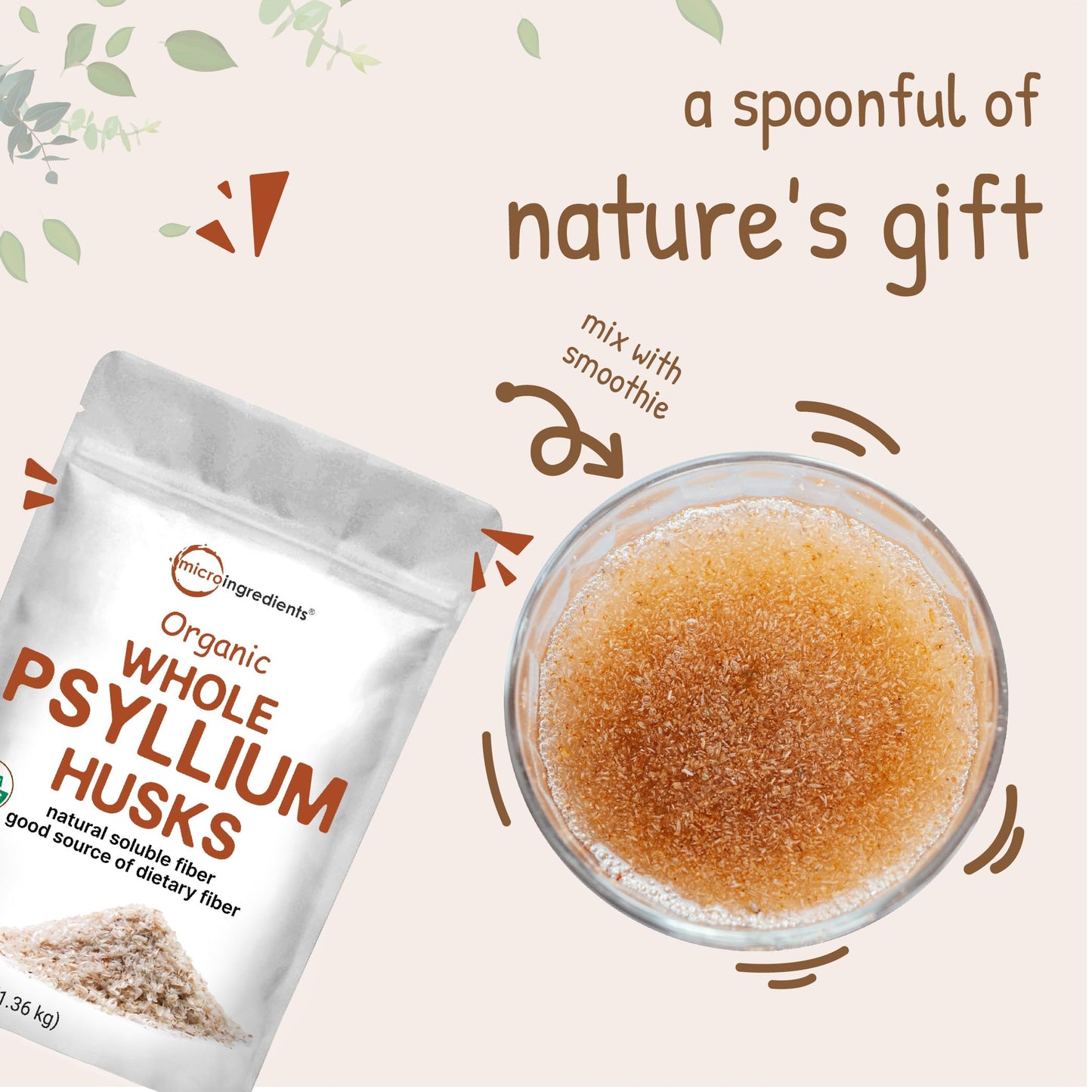 Micro Ingredients Organic Whole Psyllium Husks - 3lbs | Digestive Health, Non-GMO, Keto & Vegan | India Origin