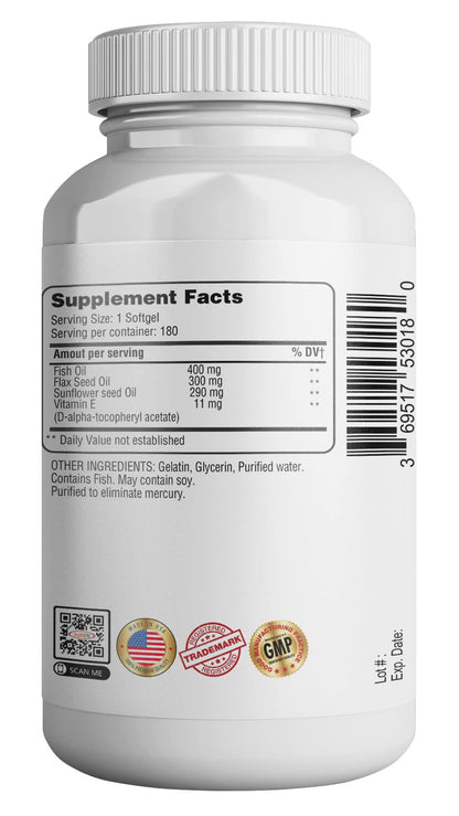 365 Health Omega 3-6-9 180 Softgels – from Fish, Flaxseed & Borage Oils – Non-GMO & Gluten Free (Pack of 2)