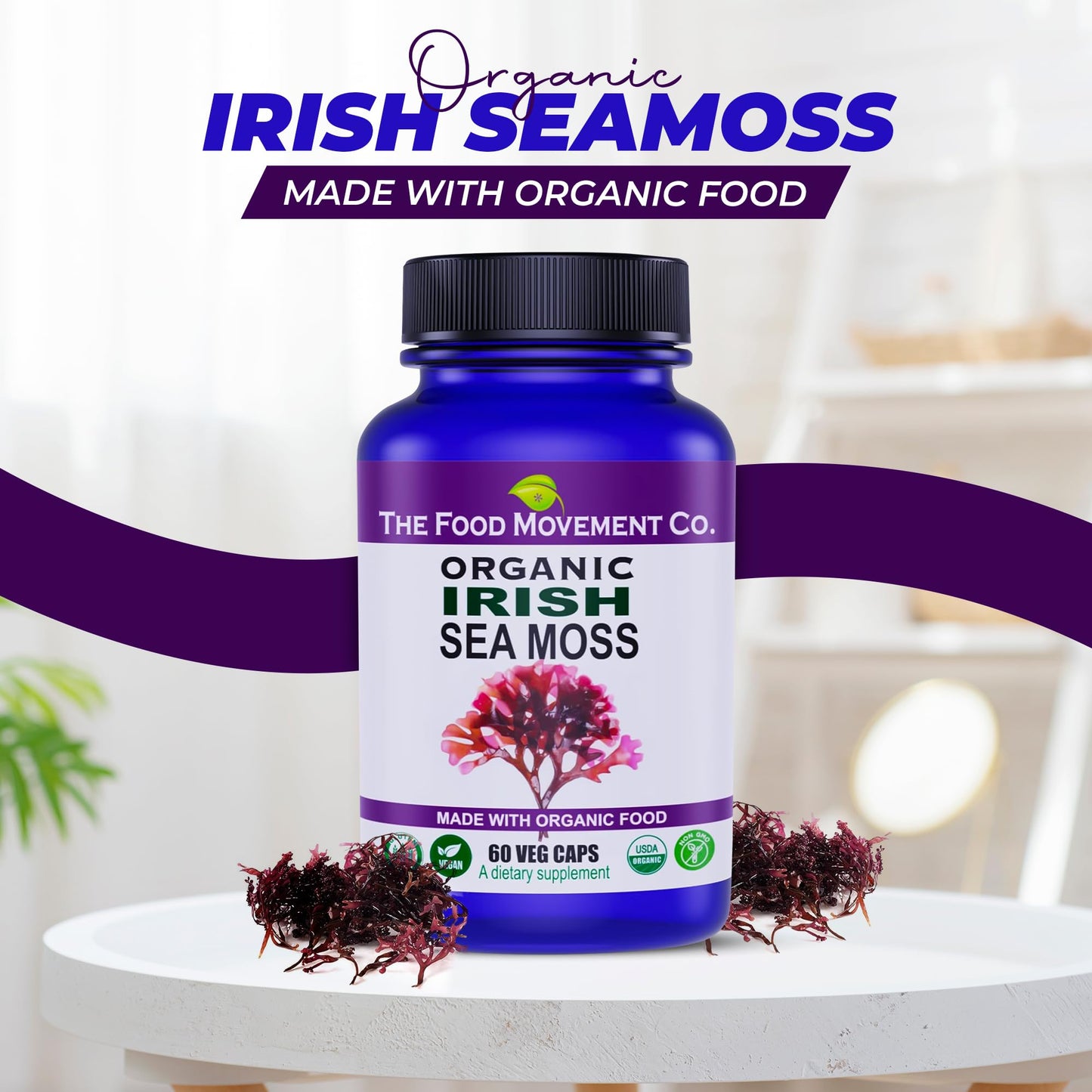 Irish Sea Moss Organic Prebiotic (60 Veg Capsules) – 70+ Trace Minerals