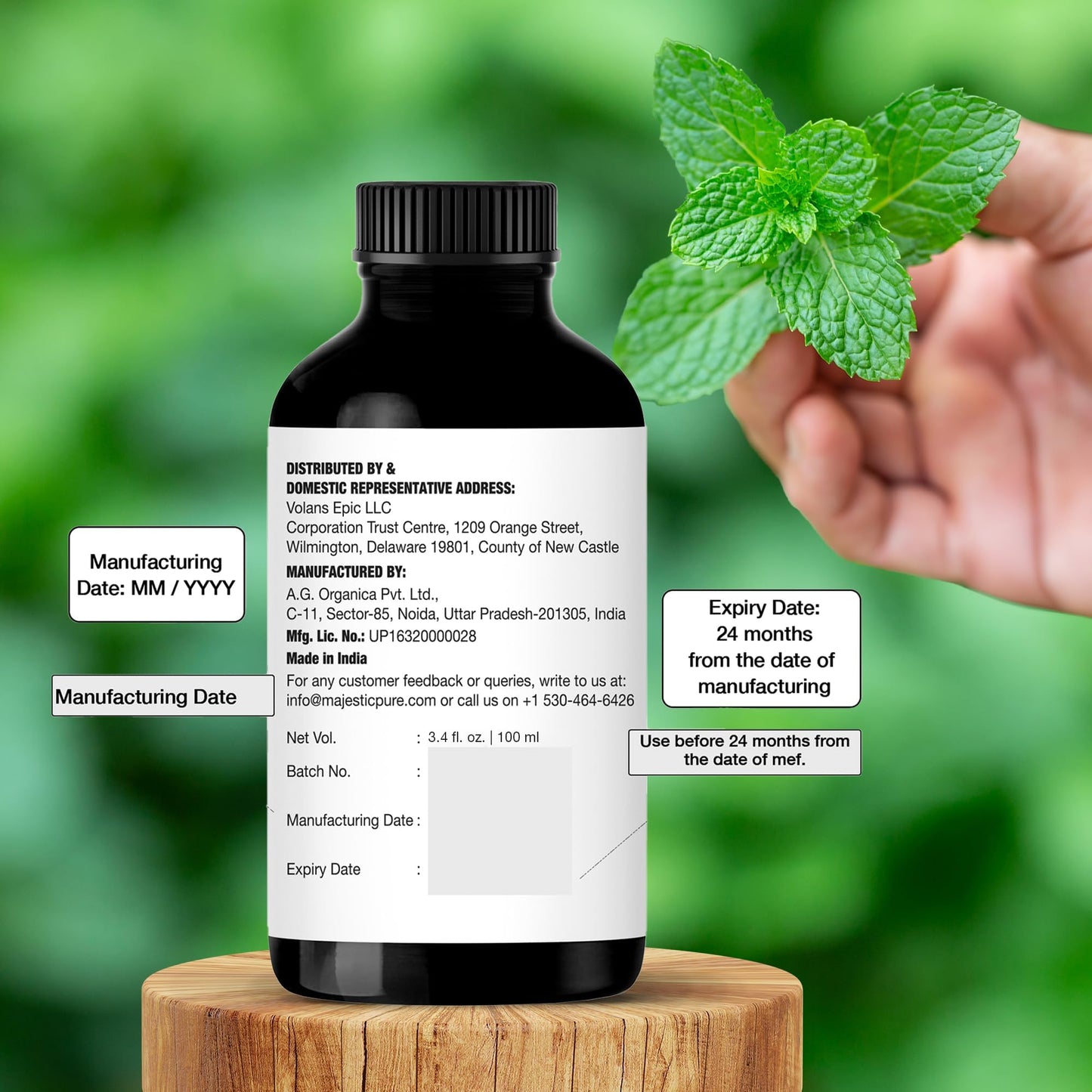 Majestic Pure Peppermint Essential Oil 3.4 Fl Oz - 100% Pure & Natural with Glass Dropper
