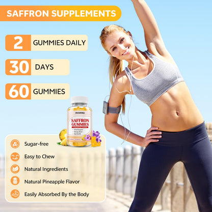 10-IN-1 Saffron Gummies – Sugar Free Mood & Focus Support (Pineapple, 120 Count)