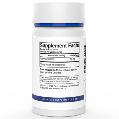 Lab Tested Spermidine 3HCl Trihydrochloride - 120 x 10mg Capsules | 3rd-Party COA