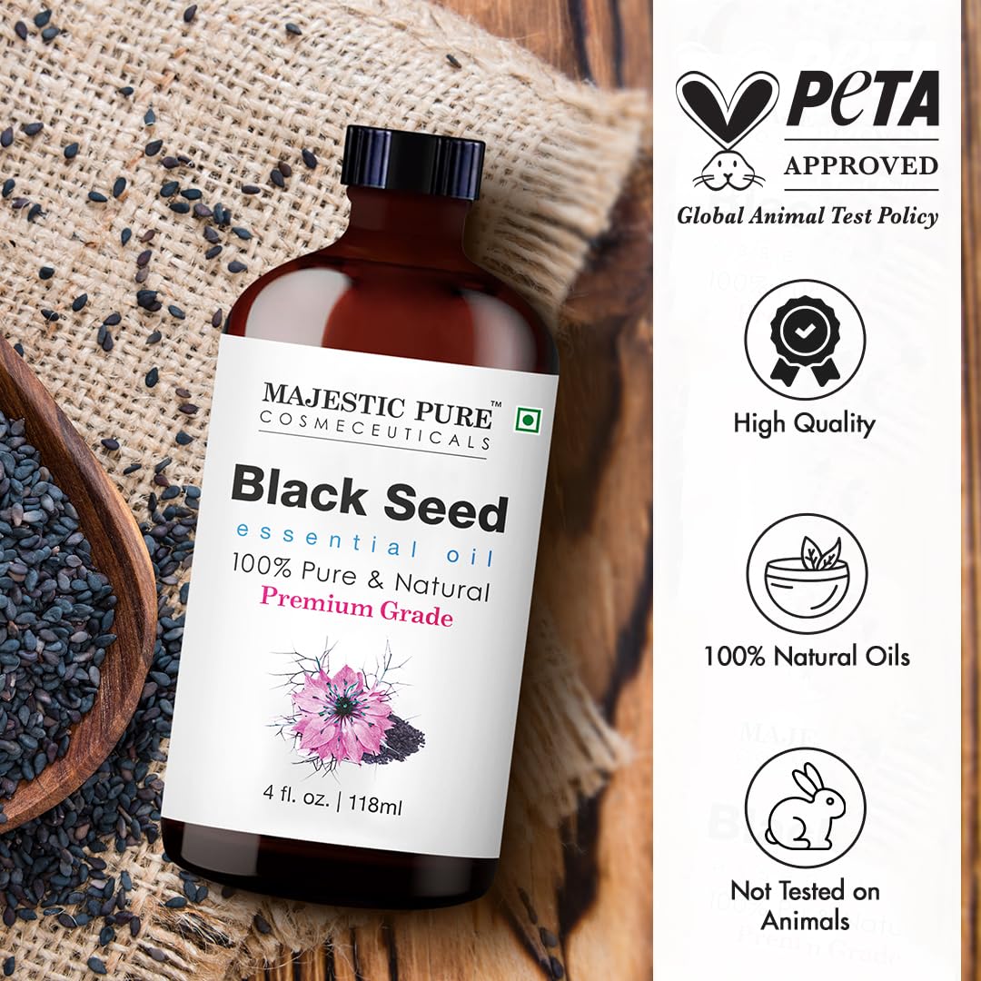 Majestic Pure Black Seed Oil - 4 oz, 100% Pure & Natural with Glass Dropper