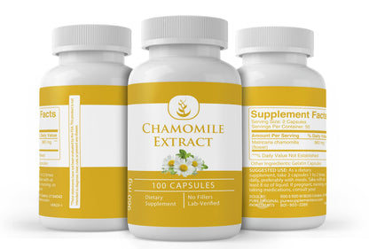 Pure Chamomile Extract Capsules (100 Count) – No Additives, Lab Verified