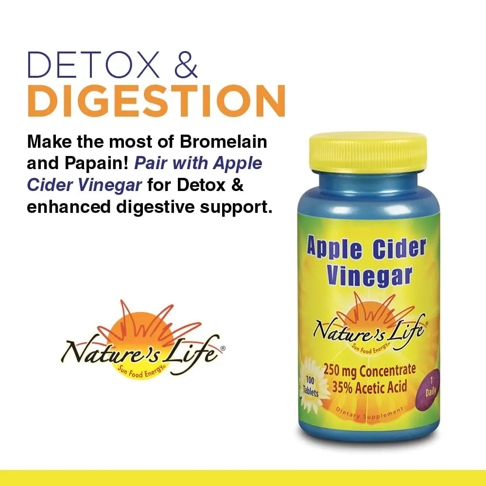 Nature's Life Bromelain & Papain — Digestive Enzymes (250mg, 250 CT) BritishVita | Premium UK Vitamins & Wellness Supplements