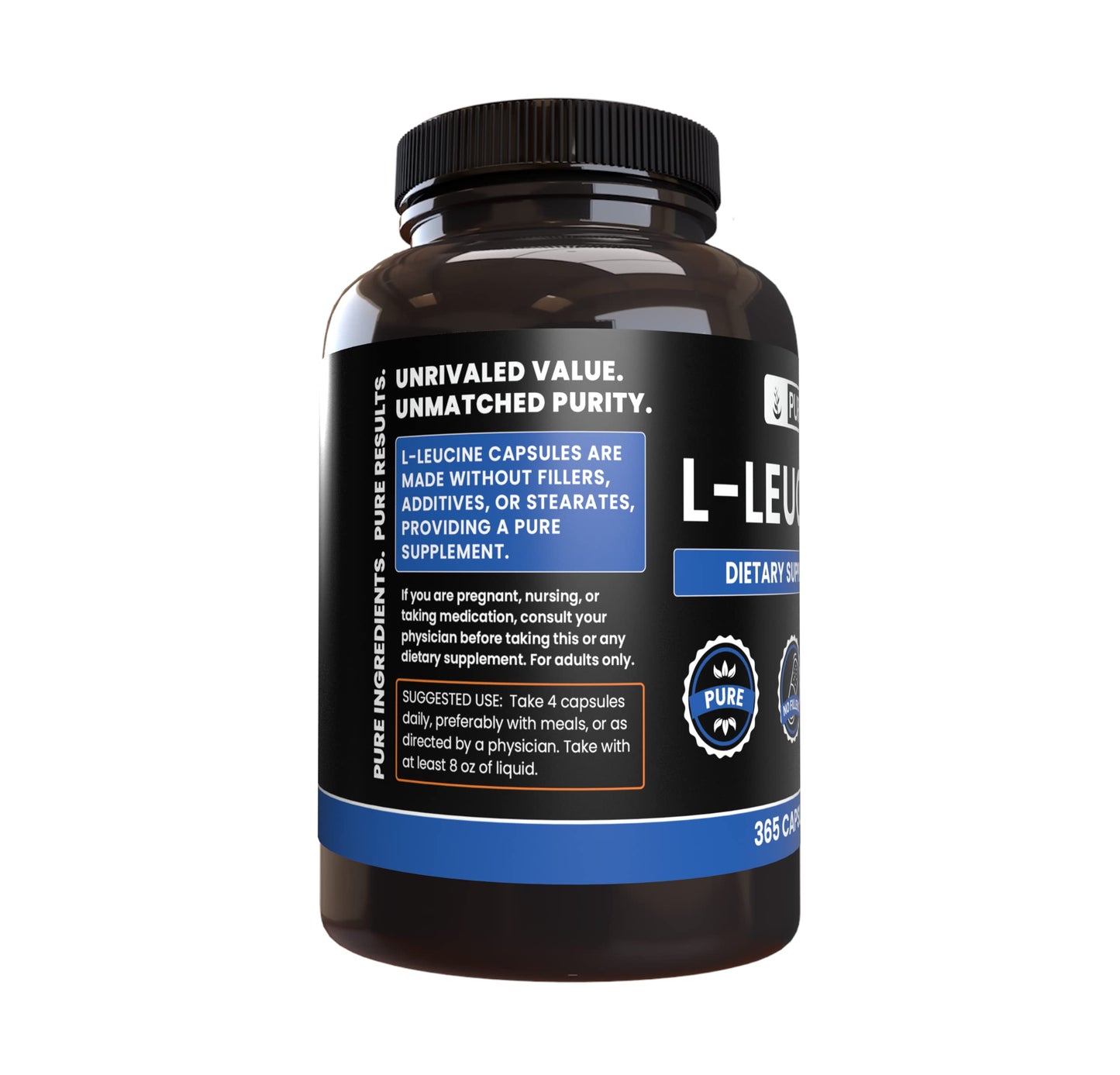 Pure Original Ingredients L-Leucine (365 Capsules) No Magnesium Or Rice Fillers, Always Pure, Lab Verified