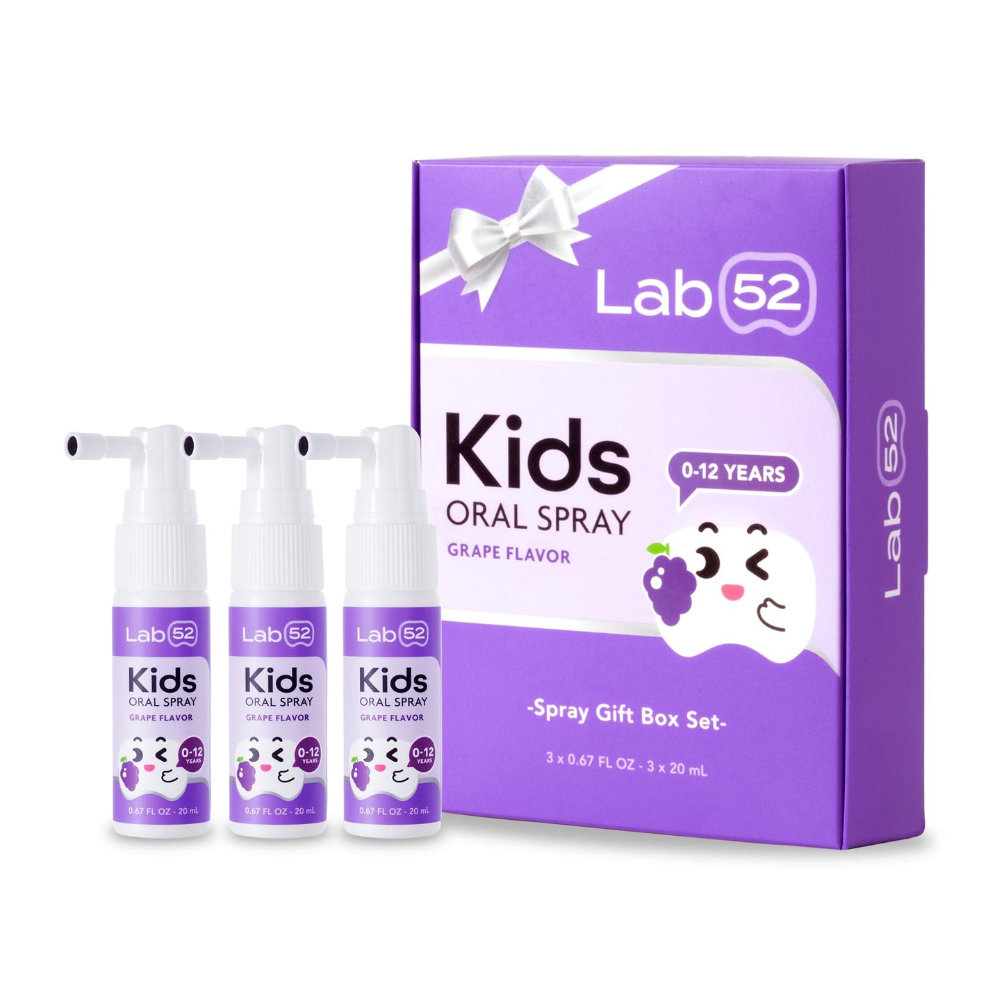 LAB52 Kids Oral Spray Gift Box – Fluoride Free, Xylitol Grape (3 Packs)