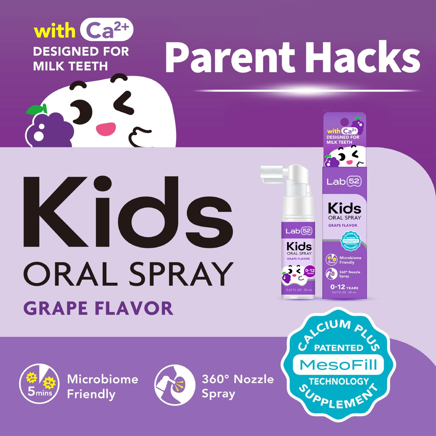 LAB52 Kids Oral Spray Gift Box – Fluoride Free, Xylitol Grape (3 Packs)