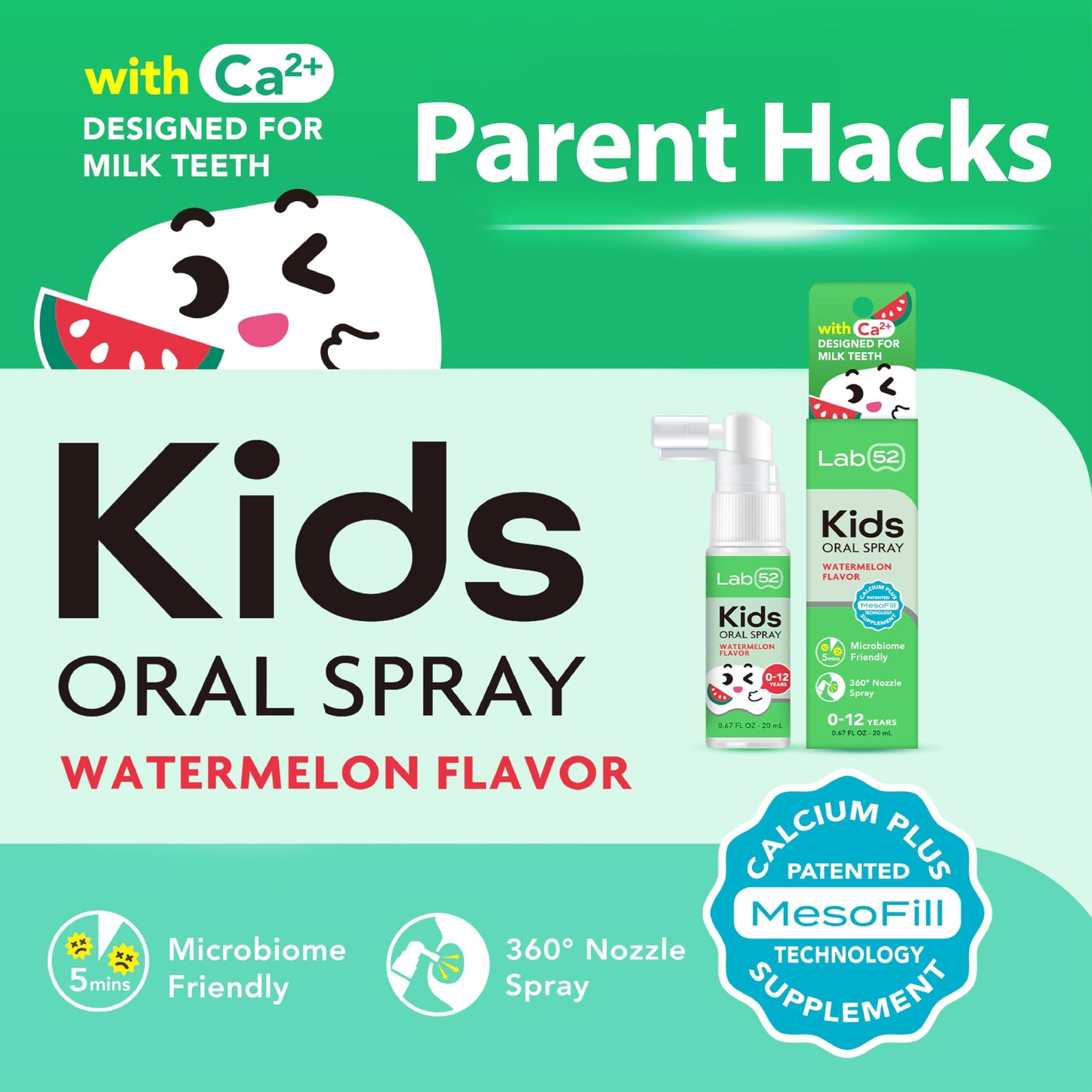 LAB52 Kids Oral Spray – Fluoride Free Toddler Toothpaste Helper for Newborn to Preschoolers | Xylitol Watermelon Flavor