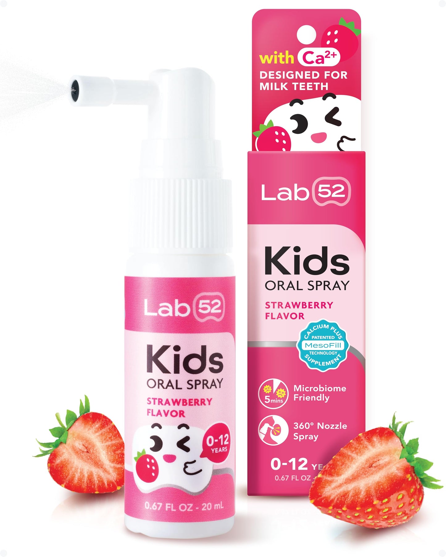 LAB52 Kids Oral Spray – Fluoride Free Xylitol Strawberry Flavor for Newborn to Preschoolers | Daily Oral Care & Fresh Breath