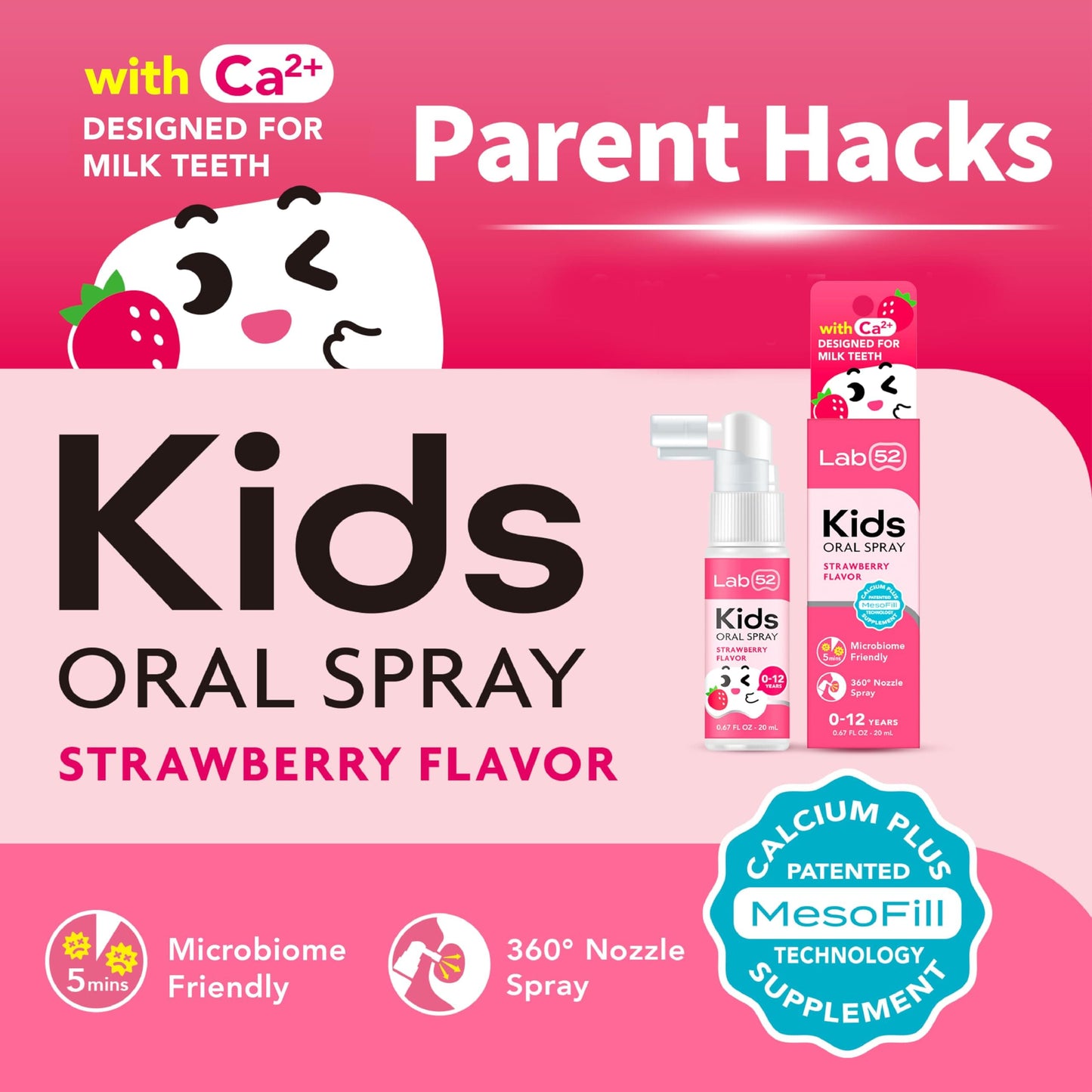 LAB52 Kids Oral Spray - Fluoride Free Toddler Toothpaste Helper (Newborn to Preschool, Strawberry & Grape)