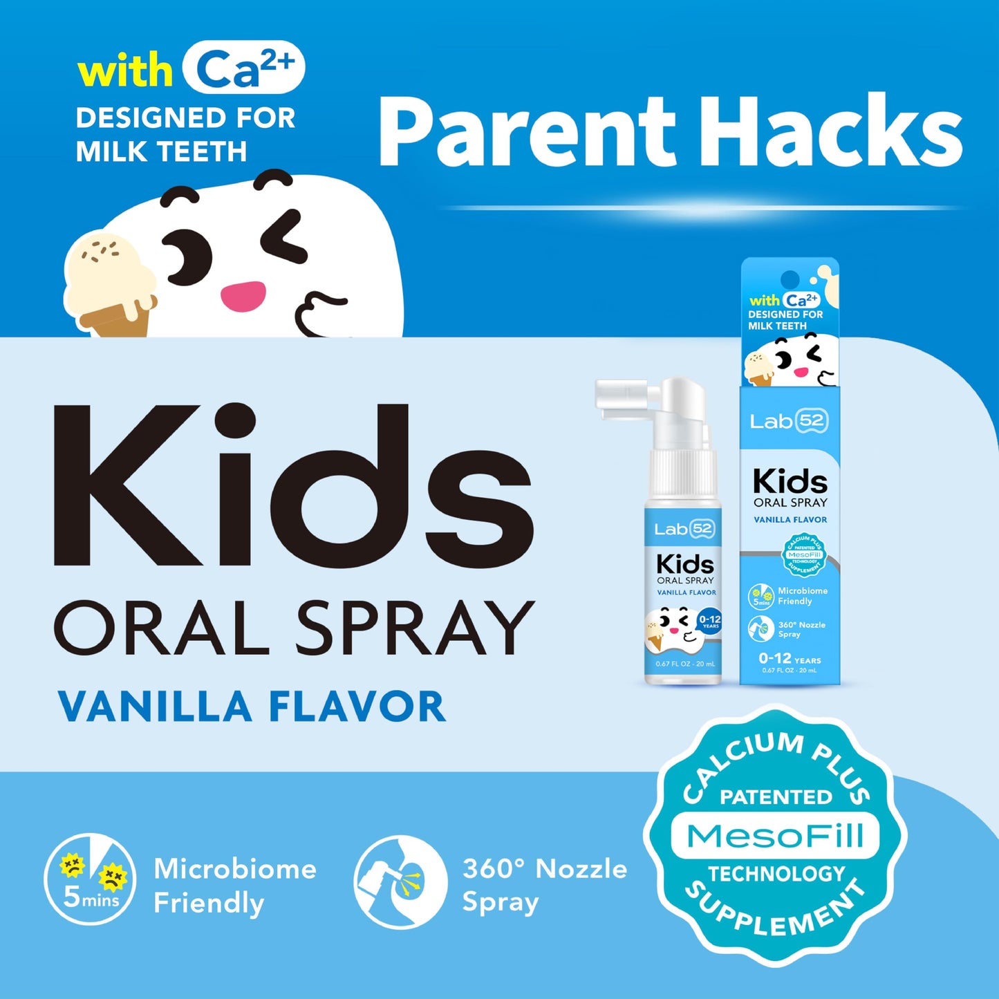 LAB52 Kids Oral Spray - Fluoride Free, Vanilla Xylitol (Newborn–Preschool)