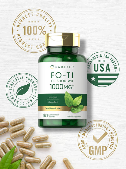 Carlyle Fo-Ti 1000mg – 180 Capsules | He-Shou-Wu Root | Traditional Herbal Supplement | Non-GMO & Gluten Free