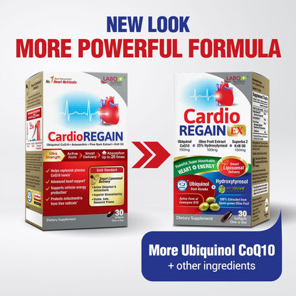 LABO Nutrition CardioREGAIN EX – Ubiquinol CoQ10 150mg, Olive Fruit Extract & Krill Oil for Heart Health | Non-GMO, Soy-Free