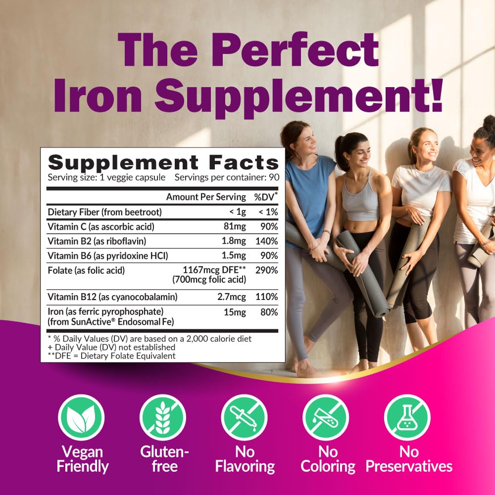 LABO Nutrition Femme Iron Endosomal SunActive – Gentle 15mg Vegan Iron Supplement for Blood Builder (90 Count)