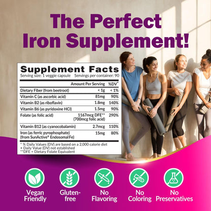 LABO Nutrition Femme Iron Endosomal SunActive – Gentle 15mg Vegan Iron Supplement for Blood Builder (90 Count)