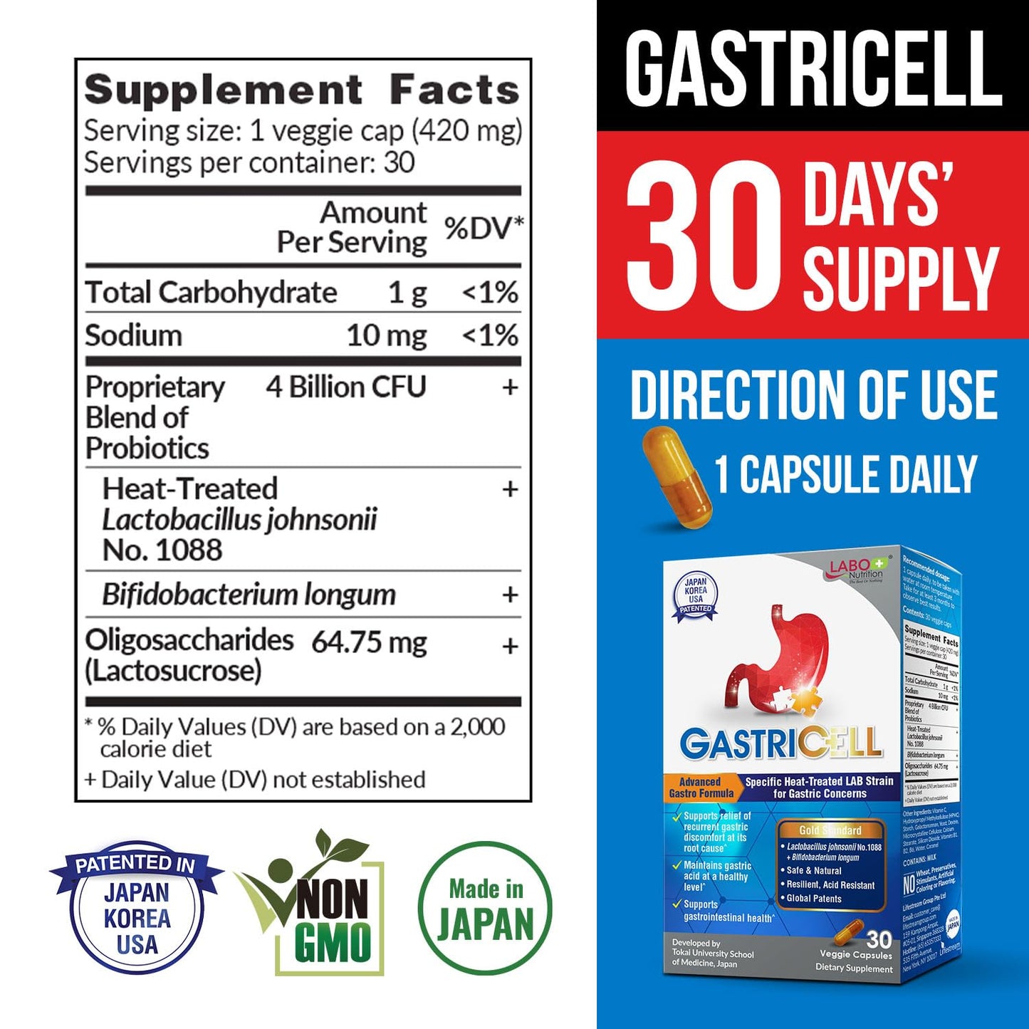LABO Nutrition GASTRICELL – Probiotic Support for Gastric Comfort (30 Capsules)