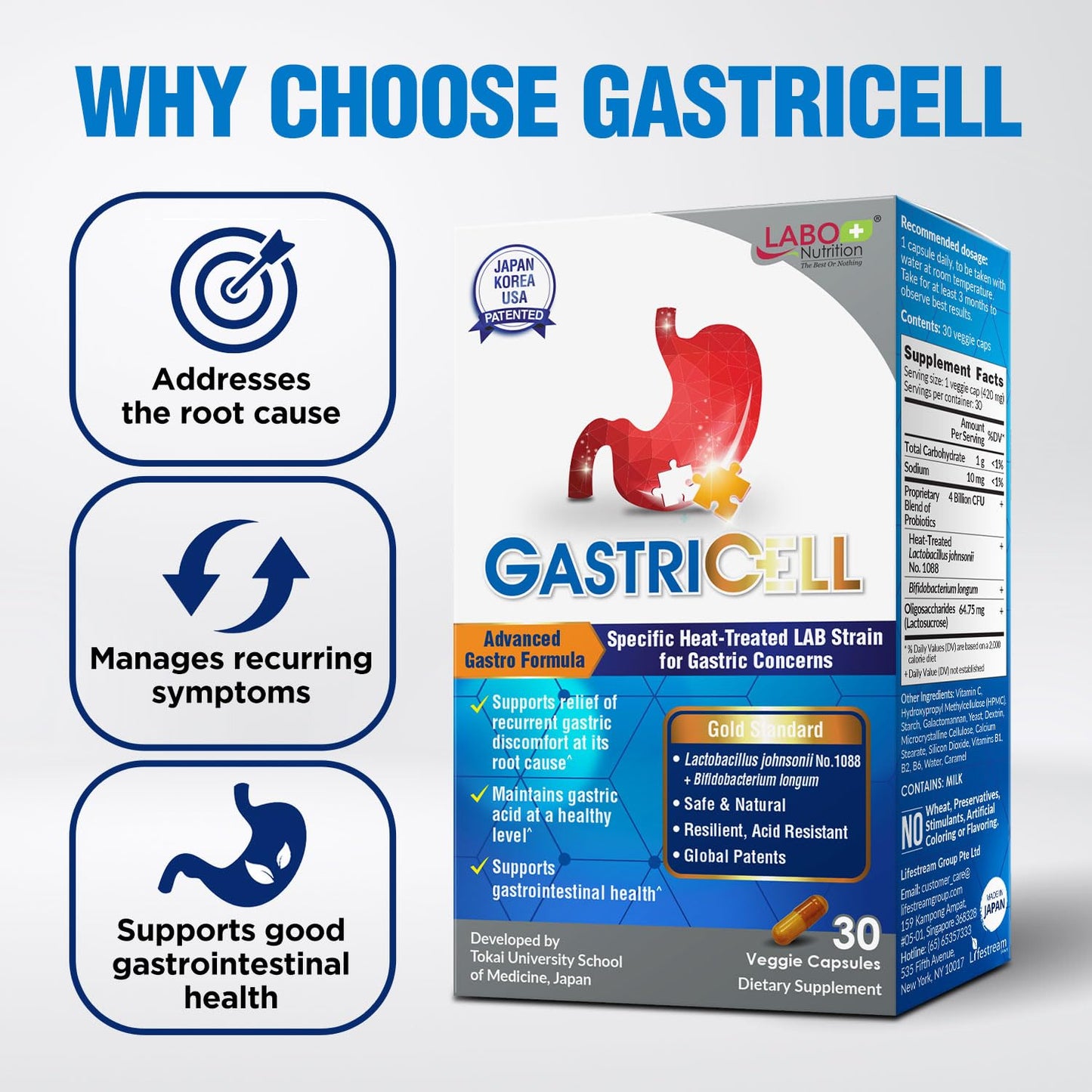 LABO Nutrition GASTRICELL – Probiotic Support for Gastric Comfort (30 Capsules)