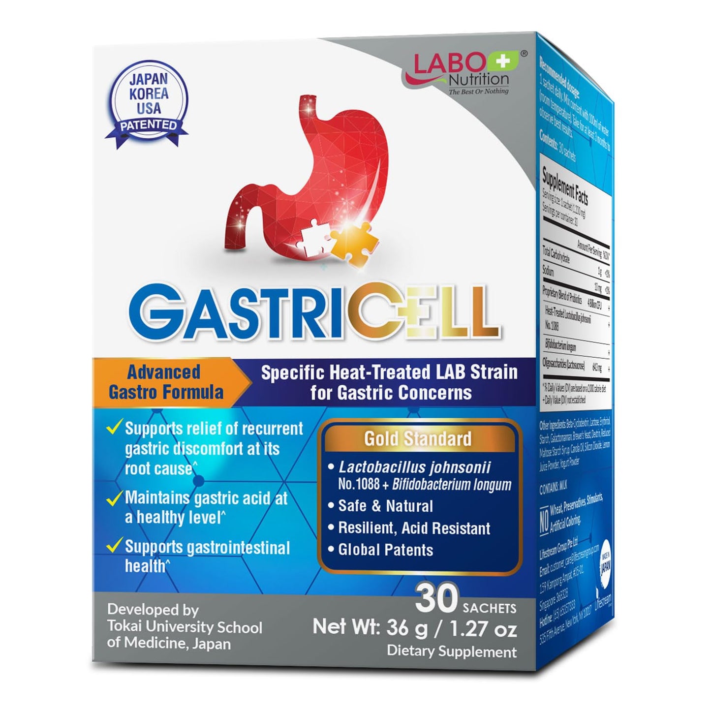 LABO Nutrition GASTRICELL – Probiotic Support for Acid Reflux & Gastric Comfort | Made in Japan
