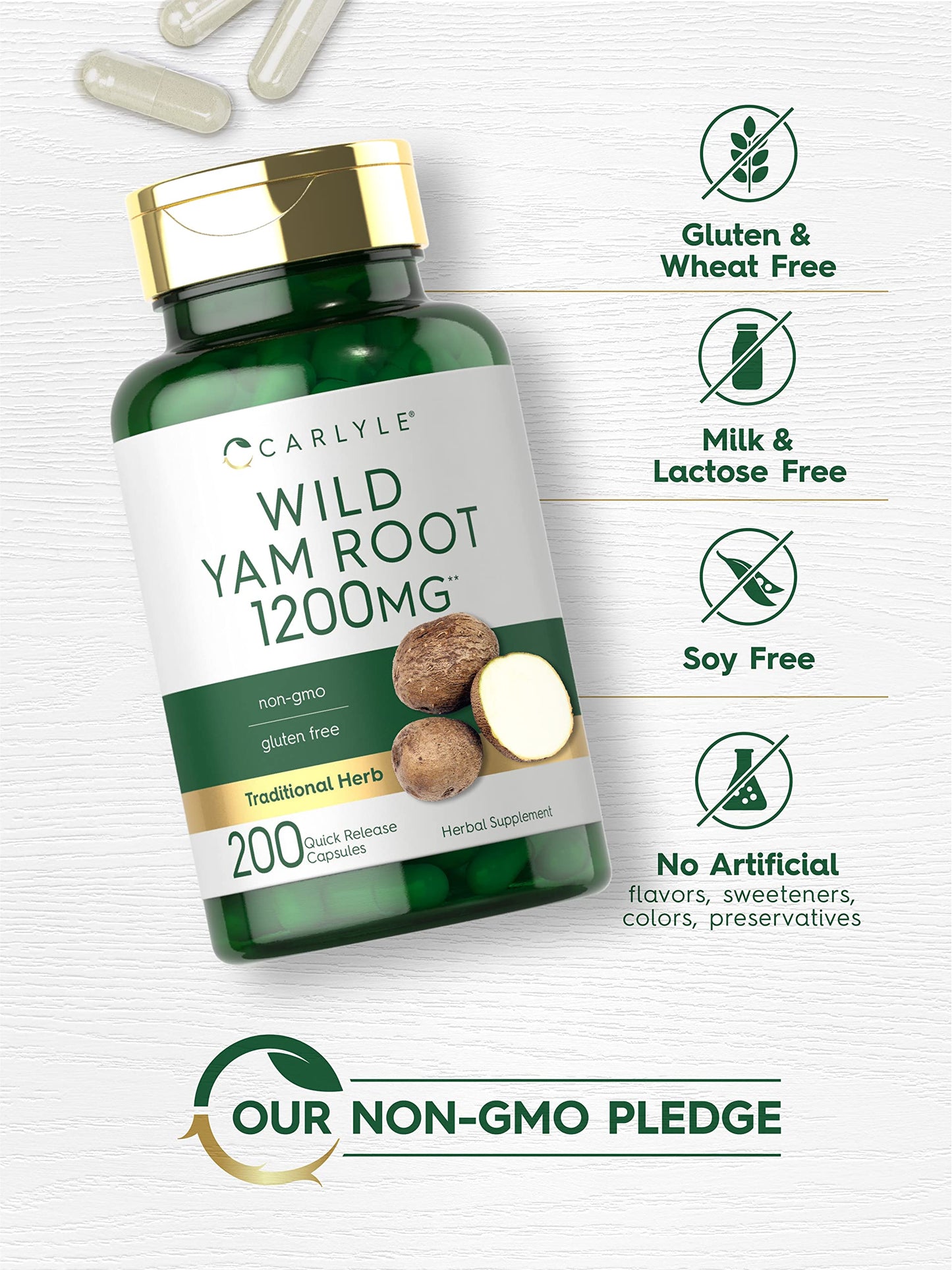Carlyle Wild Yam Root Capsules – 200 Count | Non-GMO, Gluten Free