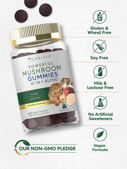 Carlyle Mushroom Supplement Gummies | 70 Vegan Gummies | 10-in-1 Blend | Non-GMO & Gluten Free