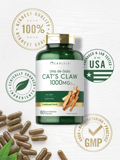 Carlyle Cat's Claw 1000mg Capsules - 180 Count | Uncaria Tomentosa | Non-GMO, Gluten Free
