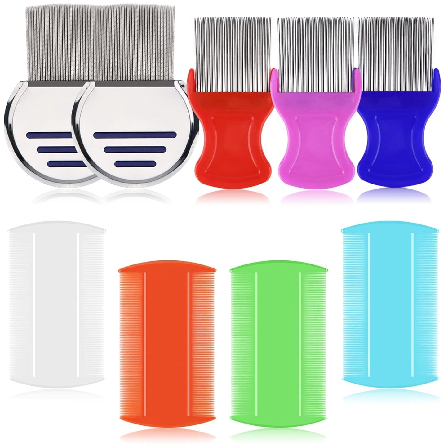 LABOTA 9 Pcs Lice & Flea Comb Set | Double-Sided Plastic Combs + Stainless Steel Nit Comb
