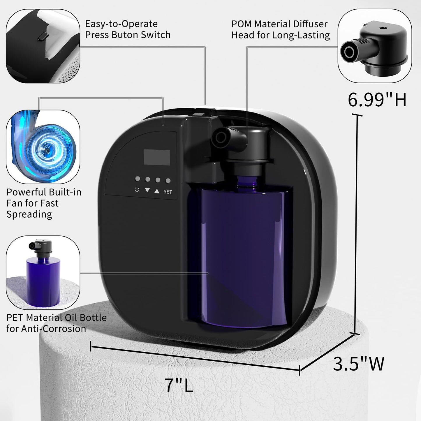 LACIDOLL Smart Scent Air Machine — 500ml Diffuser for Large Rooms and Hotels (Black)