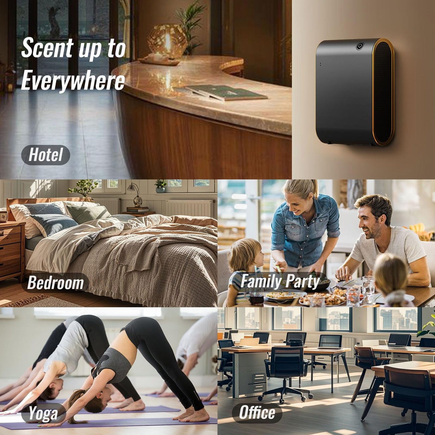 Lacidoll Waterless Essential Oil Diffuser — 350ml, 1500 sq ft, App-Controlled (Black & Gold)