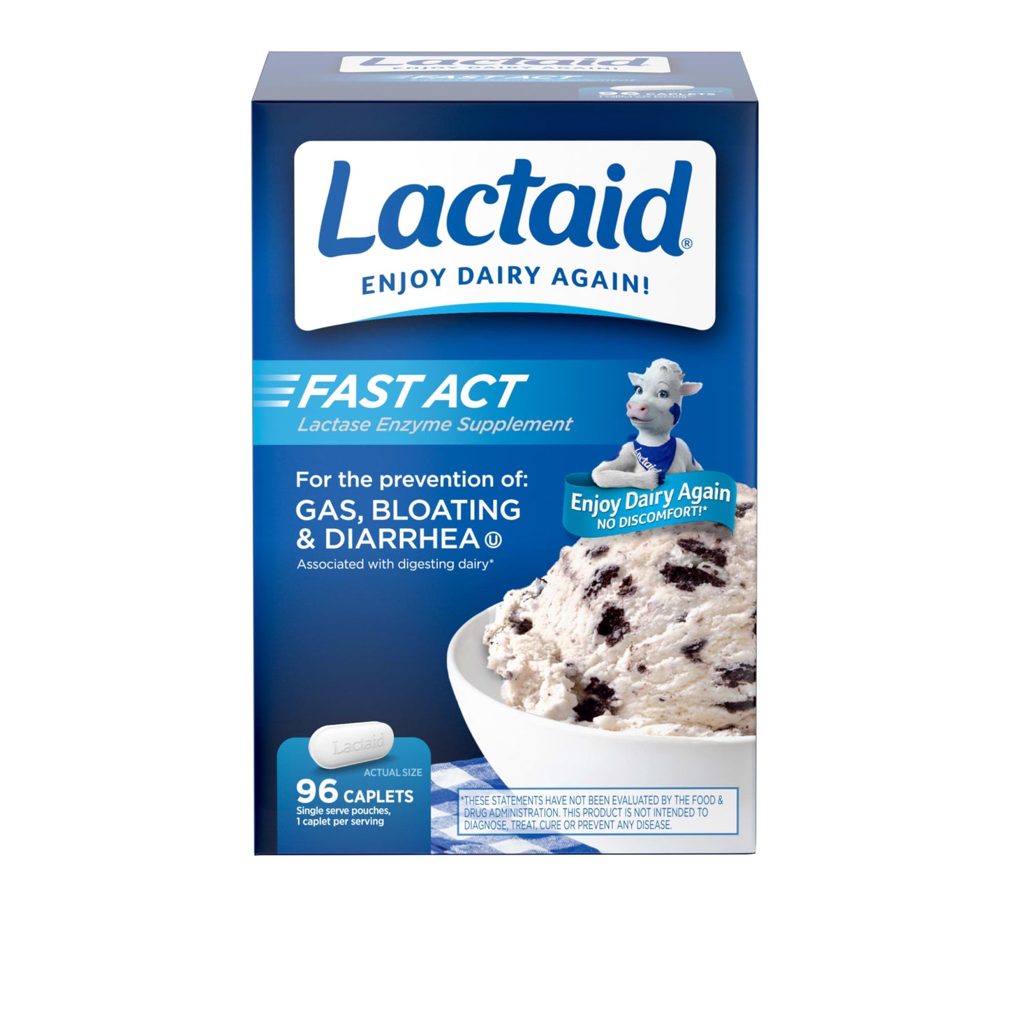 Lactaid Fast Act Lactose Intolerance Caplets with Lactase Enzyme – 96 Travel Packs