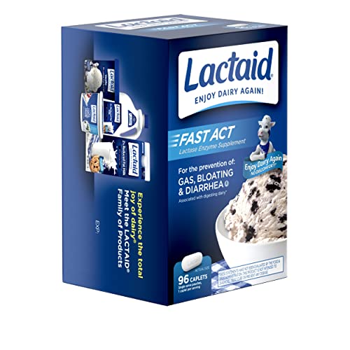 Lactaid Fast Act Lactose Intolerance Caplets with Lactase Enzyme – 96 Travel Packs