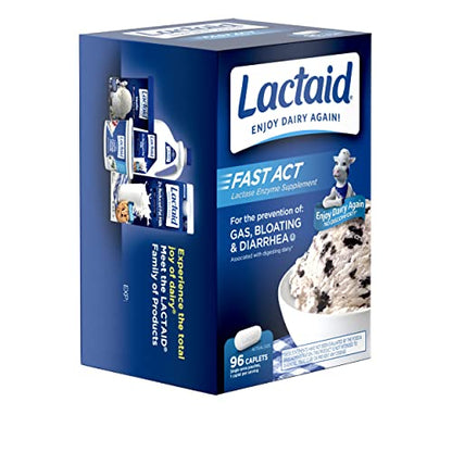 Lactaid Fast Act Lactose Intolerance Caplets with Lactase Enzyme – 96 Travel Packs