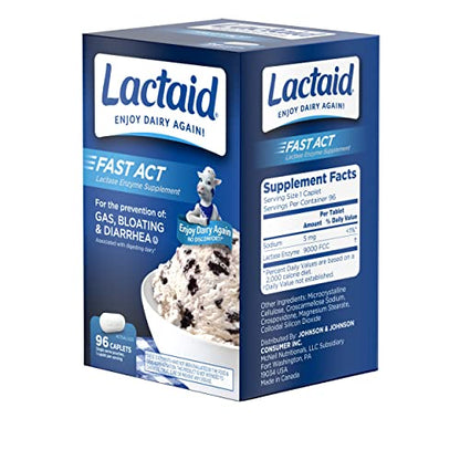 Lactaid Fast Act Lactose Intolerance Caplets with Lactase Enzyme – 96 Travel Packs